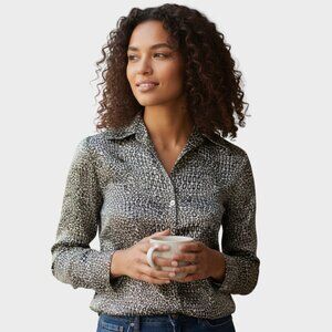 Classiques Entier XS Womens Brown Silk Cheetah Print Blouse Office Siren Easter